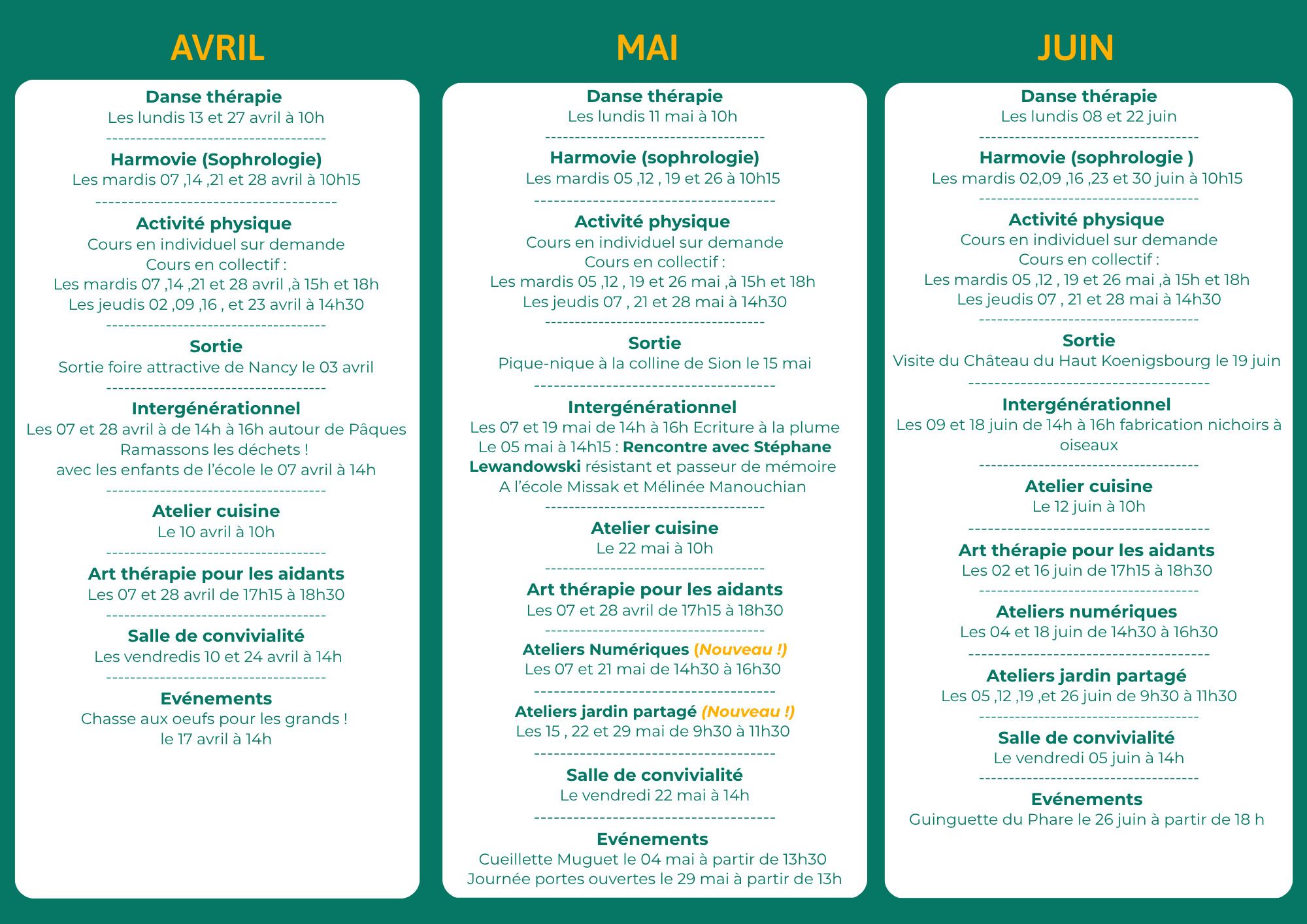 Planning trimestriel avril mai juin 2026
